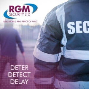 RGM Security banner containing A security guard confronting a thief on site