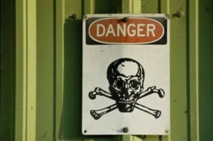 A skull and cross bone danger sign depicting how your business has a breach in it's security